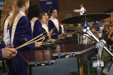 Photo #7: The front ensemble (pit) playing "Phantom of the Opera" during the half-time show. You can see them watching the drum major up front to get the timing right. Front Ensemble Pit, Front Ensemble, Music Major, Marching Band Memes, Band Aesthetic, Drum Major, Band Camp, Band Kid, Love Band