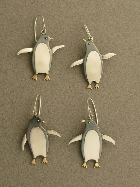 Penguin Earrings, Silver Metal Clay, Silver Clay, Metalsmithing Jewelry, Precious Metal Clay, Animal Earrings, Bird Jewelry, Jewelry Images, Grace Kelly