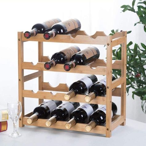 Durable & Sturdy: The wine racks countertop are make of thick natural bamboo, which is solid, durable and not easy to deform; With smooth texture and no peculiar smell, such a wine rack is perfect for home, kitchen, countertop, pantry, cabinet, dining room or wine cellar Good Choice for Wine Lover: These wine racks countertop are really perfect for wine lovers and those just starting their own wine collection. Such a wine rack can also show your taste and make your home more exquisite Wine Rack Countertop, Wine Rack Shelf, Wine Organization, Rustic Wine Racks, Mens Room, Wooden Objects, Wood Countertop, Cabinet Bar, Wine Rack Storage