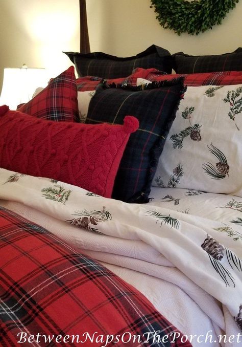 Fall-Winter Tartan Bedding, Flannel Sheets Plaid Flannel Bedding, Tartan Plaid Christmas Bedroom, Flannel Bedding Plaid, Tartan Pillow, Flannel Sheets, Plaid Holiday Bedding, Christmas Bedding Buffalo Plaid, Flannel Sheets Winter, Holiday Bed