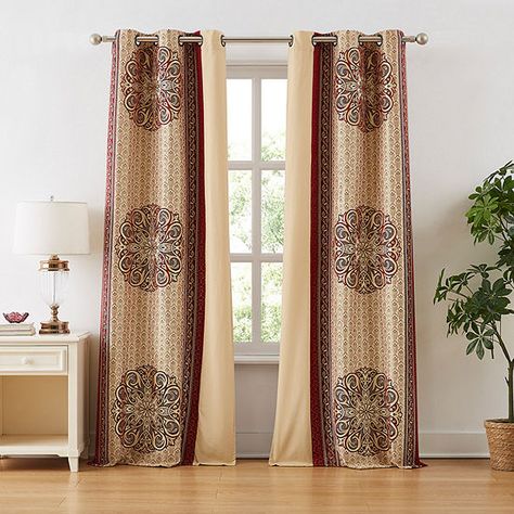 Stratford Park Austin Light-Filtering Grommet Top Set of 2 Curtain Panel - JCPenney Glam Curtains, Brown Leather Couch, Gold Curtains, Curtains For Bedroom, Drape Panel, Curtain Patterns, Scroll Design, Grommet Curtains, Sheer Curtain