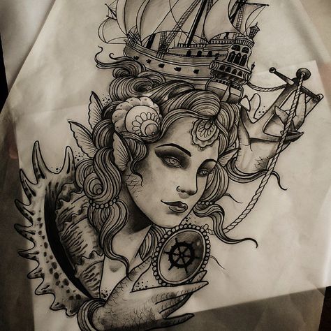 See Tattoo, 10 Tattoo, Mermaid Tattoo, Mermaid Tattoos, Desenho Tattoo, Tattoo Art Drawings, Unique Tattoo, Great Tattoos, A Ship