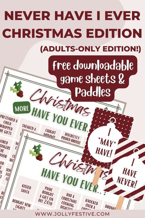 Never Have I Ever Questions For Christmas, Christmas Never Have I Ever Questions, Never Have I Ever Christmas Questions, Fun Christmas Party Games For Adults Free Printable, Holiday Drinking Games For Adults, Adult Christmas Activities, Friendsmas Party Ideas Christmas Games, Christmas Party Games For Adults Funny, Funny Adult Christmas Games