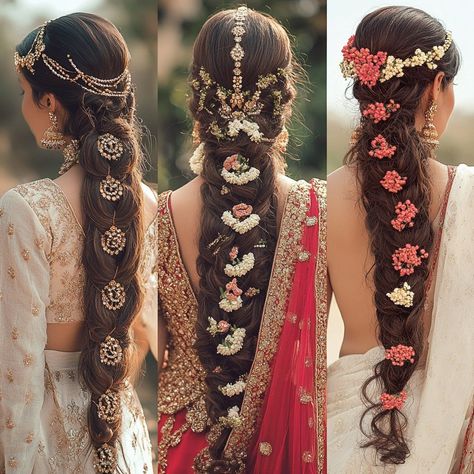 Indian Bridal Hairstyles – 20 Stunning Wedding Hairstyles - Hair Guru Indian Braids, Hairstyles For Indian Wedding, Bridal Hairstyle Indian Wedding, Indian Wedding Bride, Bridal Braids, Indian Accessories, Indian Wedding Hairstyles, Indian Bride Hairstyle, Indian Bridal Hairstyles