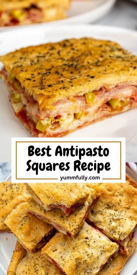 Elevate your appetizer game with our Best Antipasto Squares Recipe, a delightful combination of flaky crescent roll dough stuffed with a medley of savory Italian meats, cheeses, and marinated vegetables. If you’re eager to comfort yourself or seeking more delectable recipes, simply click here for a long adventure that will impress your guests and satisfy your cravings. Antipasto Squares Crescent Rolls, Antipasto Squares, Antipasto Appetizer, Finger Sandwich, Italian Recipes Appetizers, Italian Antipasto, Marinated Vegetables, Appetizer Sandwiches, Italian Meats