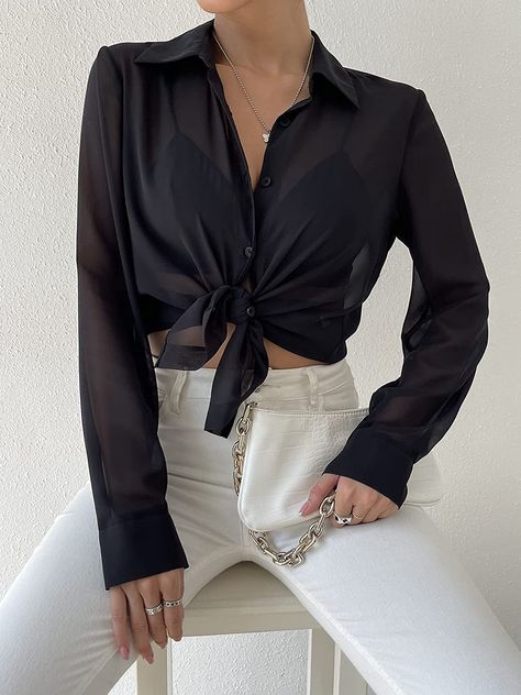 Sheer clothes are in this summer and I love it 'cause it looks good with literally anything. 
#ad 
This blouse ranges from size XS-L. It's made with 100% Polyester, has a button closure and no stretch. 
Features: Lapel Collar, Long Sleeve, Button Down Closure, See Through Mesh Top. Button Up Outfit, Mesh Button Up, Sheer Clothing, Sheer Shirt, Collar Blouse, Button Front Shirt, Sheer Blouse, Black Border, Fashion Online Shop