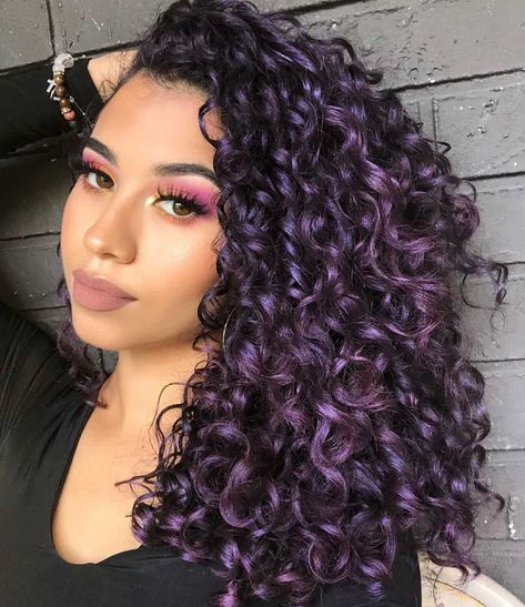 15 Temporary Dyed Hair Color Ideas - Secretly Sensational Cute Hair Dye Ideas For Curly Hair Purple, Purple Peekaboo Curly Hair, Dyed Curly Hair Ideas Colour Purple, Curly Hair Dyed Tips, Curly Hair Color Ideas Purple, Dark Purple Hair Curly, Lavender Curly Hair, Dyed Curly Hair Ideas Colour, Curly Dyed Hair Natural Curls