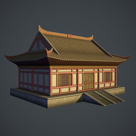 chinese traditional house by Alexander Lomovtsev3d asset low poly chinese traditional house for mobile game. Chinese Traditional Building, Chinese Village House, Chinese House Design, Chinese Architecture Traditional, Japanese Traditional House, Chinese Houses, Dojo Design, Traditional Chinese House, Chinese Roof