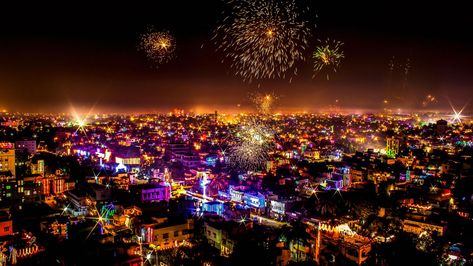 This cityscape of Durgapur in West Bengal—with its buildings lit up and fireworks bursting in the sky—gives a sense of the colors and energy of a city in the midst of Diwali festivities. Diwali Night, Diwali Vibes, Hindu Festival Of Lights, Hindu New Year, Fun Team Building Activities, Diwali Festival Of Lights, Hindu Festival, Building Activities, Visit India