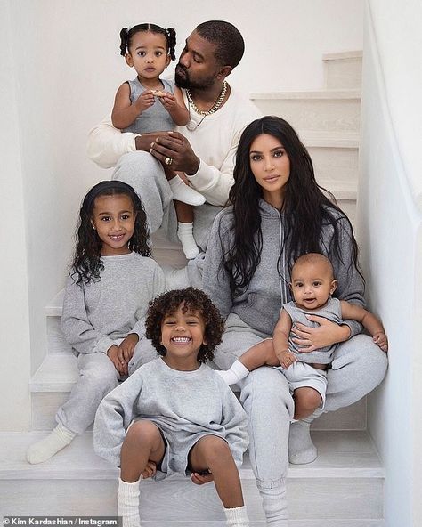 Kanye West Family, Kardashian Christmas Card, Kim And Kanye, Jenner Family, Kim Kardashian And Kanye, Kardashian Family, Celebrity Families, Family Christmas Cards, Four Kids