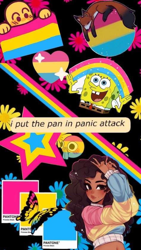 #pansexual #pridemonth Pan And Demigirl Pfp, Pansexual Characters, Pan Flag Aesthetic, Pan Panic, Cute Pansexual Art, Pan Wallpaper, Pan Aesthetic, Pansexual Art, Pansexual Wallpaper