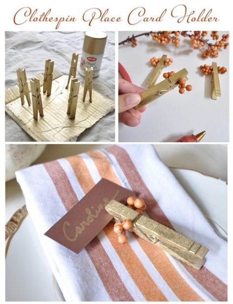 clothespin place card holder Thanksgiving Name Cards, Easy Diy Thanksgiving, Thanksgiving Place Cards, Easy Fall Crafts, Diy Thanksgiving, Rustic Crafts, December 26th, Christmas Table Settings, Easy Fall