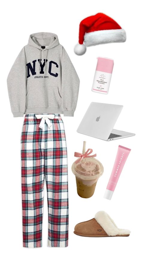 A Christmas outfit Christmas Sweatpants Outfit, Christmas Day Outfit For Teens, Preppy Christmas Outfits, Christmas Fits Aesthetic, Sweatpants Outfit Aesthetic, Christmas Outfits Teens, Christmas Morning Outfit, Preppy Christmas Outfit, Cozy Christmas Outfit