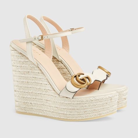 Shop the Women's leather platform espadrille in white at GUCCI.COM. Enjoy Free Shipping and Complimentary Gift Wrapping. Designer Wedges, Designer Espadrilles, Espadrilles Style, Women's Espadrilles, Sandals White, Platform Espadrilles, Leather Espadrilles, Studded Sandals, Espadrille Wedge