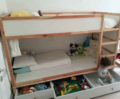 Ikea Kura Bed Hack, Kura Bed Hack, Kura Hack, Ikea Bed Hack, Diy Storage Bed, Ikea Kids Room, Ikea Kura Bed, Kids Shared Bedroom, Kura Bed