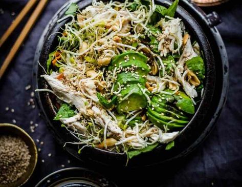 Khloe Kardashians Chinese Chicken Salad - Health Nut CopyCat | Tiffin And Tea Celebrity Salad Recipes, Kim Kardashian Salad Recipe, Kim Kardashian Salad, Celebrity Salads, Health Nut Salad, Kardashian Salad, Kardashian Salads, Nutritious Salads, Salad Types