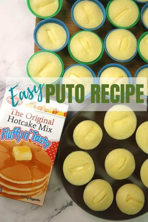 How To Make Puto Recipe at Home Easy and Affordable. This Puto Recipe is made of 5 Ingredients Only, Pancake Mix (Maya Brand) added with Water, Egg, Cooking oil and Sliced Cheese on Top Then Steam for 8-10 Minutes. #putorecipe #howtomakeputorecipe #putorecipepancakemix Filipino Kitchen, Sliced Cheese, No Flour Pancakes, Pancake Mix, Pancake Recipe, Cooking Oil, Recipe Using, How To Make Cake, Pancakes