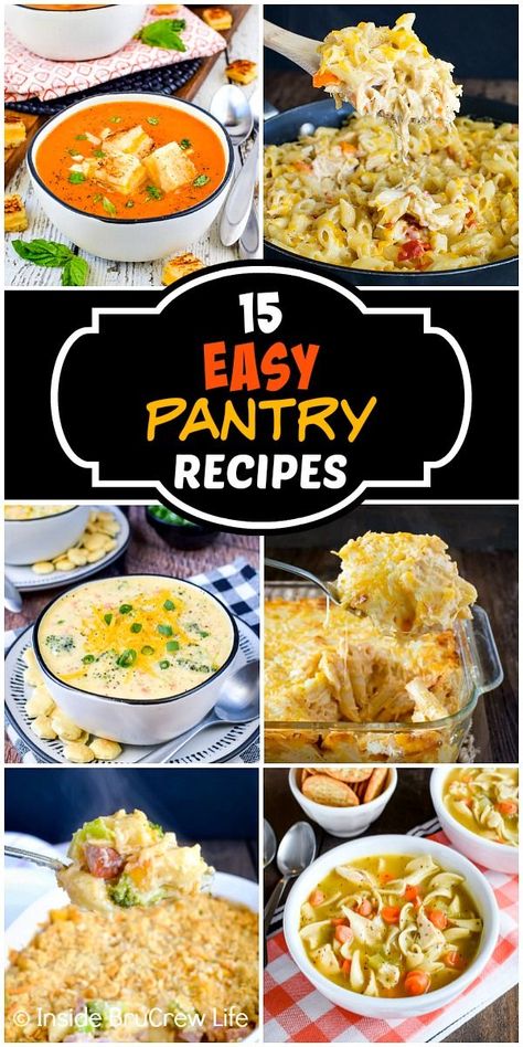 15 Easy Pantry Recipes - these dinner recipes come together quickly using staples you have stocked in your pantry, fridge, and freezer. Make these easy recipes for dinner or use them to prep for emergencies. Recipes With Pantry Staples, Pantry Cooking Recipes, Easy Pantry Dinner, Quick Easy Pantry Meals, Pantry Staples From Scratch, Pantry Staple Meals, Easy Recipes For Dinner, Pantry Cooking, Homemade Staples