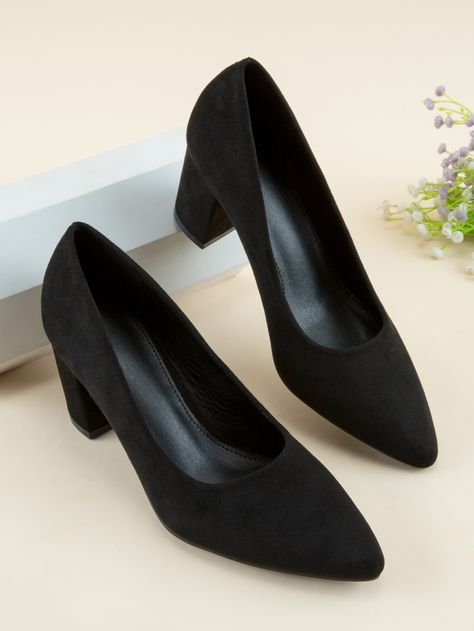 Black Elegant Collar   Plain Court Pumps Embellished   Women Shoes Plain Black Heels, Corporate Shoes Women, Office Footwear Women, Work Heels, Corporate Baddie, Shein Shoes, Business Casual Shoes, Black Shoes Heels, Black Office