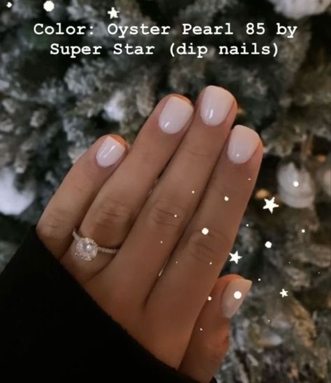 Dip White Nails, Neutral Powder Dip Nails, Engagement Nails Dip Powder, Natural Dip Nails Short, Milky Dip Nails, Dip On Short Nails, Engagement Nail Color, Dip Short Nail Ideas, Fall Nails Sns Dip