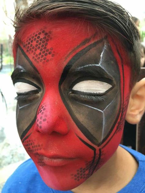 Dead pool Deadpool Face Paint, Superhero Face Paint, Deadpool Makeup, Deadpool Halloween, Deadpool Face, Face Painting Easy, Dead Pool, Halloween Makeup Inspiration, Painting Easy