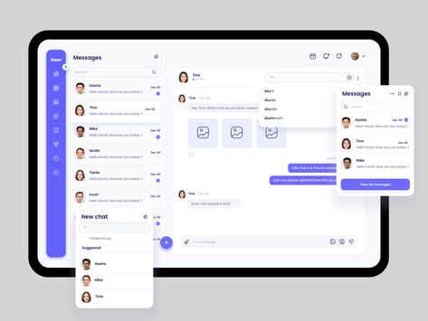 Chat UI Design by Ghulam Rasool 🚀 for Cuberto on Dribbble Chat Ui Design, Dashboard Design Template, Web Application Ui, Software Ui Design, Web Application Design, Tablet Ui, Ui Ux 디자인, Illustrator Design Tutorial, Desktop Design