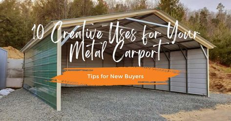 10 Creative Uses For Your Metal Carport Metal Carport Patio Ideas, Close In Carport Ideas, Enclosed Metal Carport Ideas, Metal Carport Makeover, Metal Carport Ideas, Metal Rv Carports, Carport Addition, Carport Makeover, Enclosed Carport