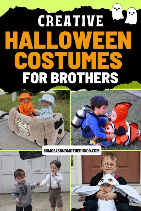 Being a boy mama is so fun, especially when you’re a little crazy for Halloween. I’m already daydreaming about Halloween costumes for brothers! Read on for some of the most creative Halloween costumes for brothers and find the perfect ones for your little guys for this year. Costumes For Brothers, Sibling Halloween Costumes Boys, Halloween Costumes For Brothers, Brother Halloween Costumes, Boys Halloween Costumes Diy, School Halloween Costumes, Sibling Halloween Costumes, Easy Halloween Costumes Kids