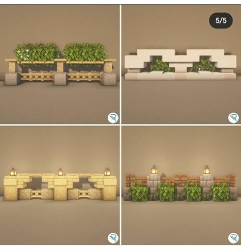 Wall Ideas Minecraft Outside, Mc Fence Ideas, Minecraft Walls Ideas, Minecraft Fence Designs, Minecraft Fence Ideas, Minecraft Wall Designs, Minecraft Wall, Minecraft Mansion, Minecraft Structures