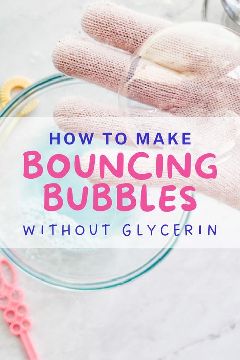 This bouncing bubbles recipe is a fun bubble activity for kids of all ages!  The DIY bubble solution is easy to make with only 3 ingredients and kids will love playing with bubbles that bounce on their hand! Diy Bubbles For Kids, Making Bubbles For Kids, Diy Bubbles Recipe, Unbreakable Bubbles Recipe, Unpoppable Bubble Recipe, Bouncy Bubbles Recipe, Bouncing Bubbles Recipe, Diy Bubble Solution, Bubble Experiment