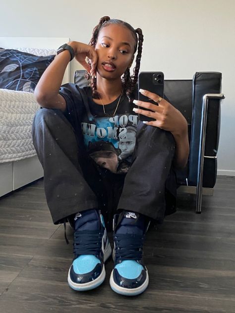 Pop Smoke t-shirt from @aleahtrends , black cargo pants from @zumiez and Jordan 1 Retro High UNC Patent Jordan 1 Retro High Unc Patent, Outfit With Jordans, Outfits With Jordan 1s, Jordan 1 Outfit Women, Cargo Pants Outfit, Flawless Beauty, Black Cargo Pants, Black Cargo, Streetwear Fashion Women