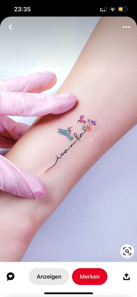 Small Name Tattoo, Heart Tattoos With Names, Butterfly Name Tattoo, Delicate Tattoos For Women, Remembrance Tattoos, Mother Tattoos, Delicate Tattoo, Wrist Tattoos For Women, Hummingbird Tattoo