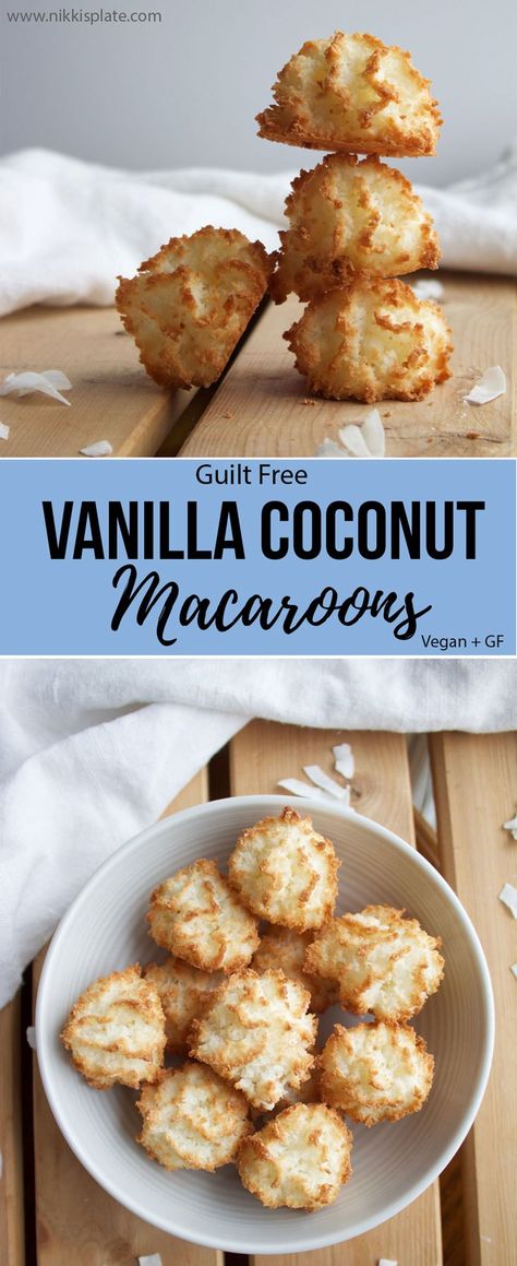 Guilt Free Vanilla Coconut Macaroons {Vegan + Gluten Free} - www.nikkisplate.com Vanilla Macaroons, Dessert Coconut, Coconut Macaroons Recipe, Coconut Desserts, Macaroon Recipes, Wontons, Vanilla Coconut, Coconut Macaroons, Vegan Sweets