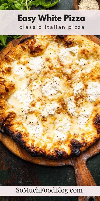 This authentic White Pizza (Pizza Bianca) recipe features handmade dough, garlic olive oil, and four cheeses for the cheesiest pizza recipe! This white pizza recipe couldn’t be easier to throw together any night of the week. Pizza Bianca Recipe, Ricotta Pizza, White Pizza Sauce, Pizza Oven Recipes, White Pizza Recipes, Garlic Pizza, Easy Homemade Pizza, White Pizza, Pizza Recipes Homemade