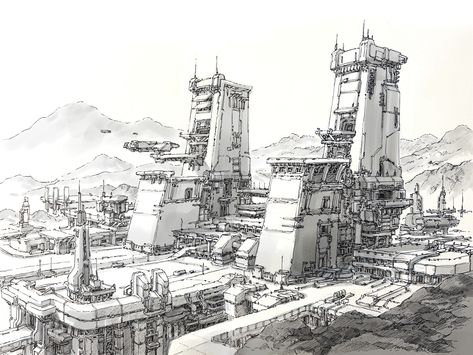 ArtStation - Scifi_Outpost_0717, Won Jun Tae Scifi Building, Scifi Interior, Scifi City, Futuristic Building, Building Drawing, Futuristic City, Ap Art, Environment Concept Art, Sci Fi Fantasy