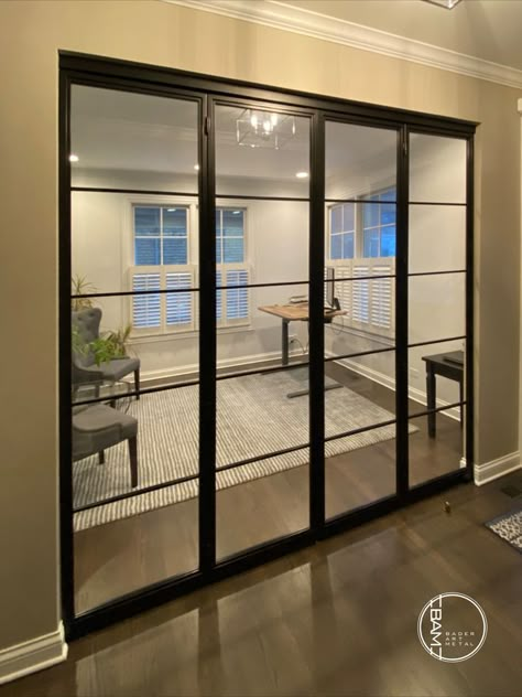 Metal Office Doors, Interior Folding Glass Doors, Black Iron Glass Doors, Metal And Glass Interior Doors, Bifold Office Doors, Glass Utility Room Door, Door For Office Room, Glass Window Office, Iron Office Doors