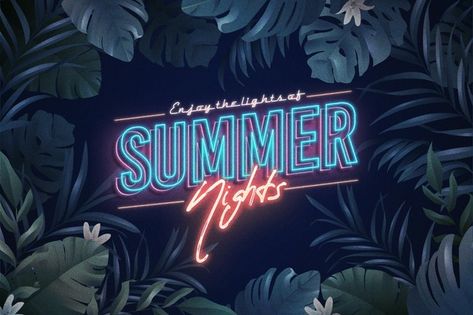 Neon Plants, Tropical Logo, Summer Typography, Neon Lettering, Tropical Neon, Neon Typography, Neon Light Wallpaper, Tropical Night, Tropical Poster