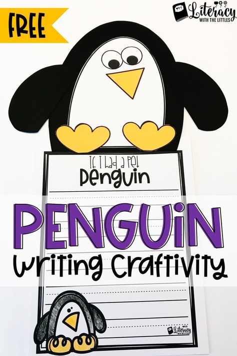 This penguin craftivity is a perfect addition to your penguin unit.  It makes an adorable display on your walls or bulletin boards.  This free activity is such a fun creative writing project for Kindergarten, 1st grade, 2nd grade, or 3rd grade.  It comes with differentiated writing line options so you can choose the one that is best for your writers. Penguin Writing, Penguins Kindergarten, Winter Homeschool, Penguin Unit, January Ideas, Penguin Activities, Writing Craftivity, January Activities, Penguin Theme