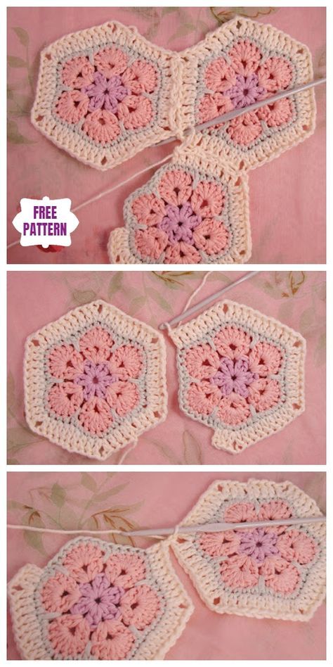 African Flower Blanket, Hexagon Crochet Pattern, Crochet African Flowers, Granny Square Crochet Patterns Free, Crochet Motif Patterns, African Flowers, Flower Blanket, Crochet Hexagon, Crochet Square Patterns