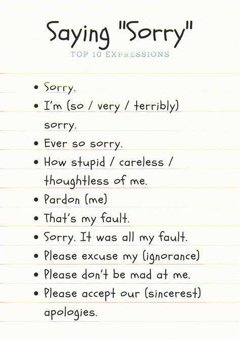 Sorry In Different Ways, Sorry In Different Languages, Daily English Conversation, Ways To Say Sorry, Speaking Topics, English Expressions, Sms Language, English Conversation, Conversation Skills