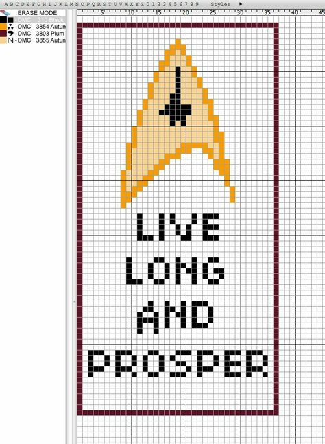 Star Trek Cross Stitch, Geeky Cross Stitch, Geek Cross Stitch, Crochet Graphs, Nerd Crafts, Cross Stitch Bookmarks, Cross Stitch Patterns Free, Free Cross Stitch, Knitting Charts