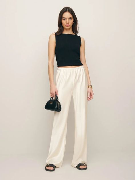 Shop the 30 Best Summer Pants Under $100 and Beyond | Who What Wear Satin Pants Outfit, Work Wear Outfits, Satin Pants, Vintage Inspired Dresses, Summer Pants, Silk Pants, Inspired Dress, Linen Clothes, Clothes Collection