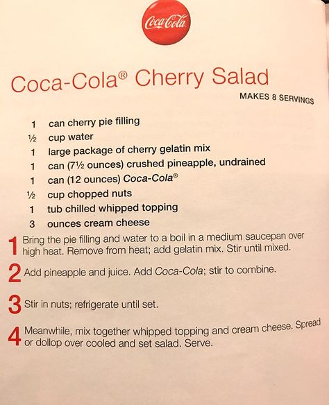 Coca Cola Jello Salad, Cherry Cola Salad, Coca Cola Salad, Cherry Coke Salad Recipe, Cherry Coke Jello Salad, Coca Cola Salad Recipe, Coke Salad Recipe, Coke Jello Salad, Cherry Coke Salad