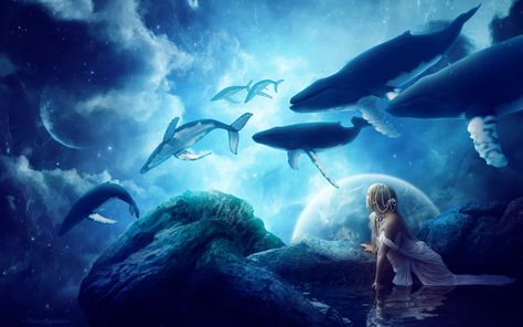 Because space Whales are cool Space Whale, Whale Painting, Free Computer, Wallpaper Images Hd, Dream Fantasy, World Wallpaper, Fantasy Background, High Resolution Wallpapers, Full Hd Wallpaper