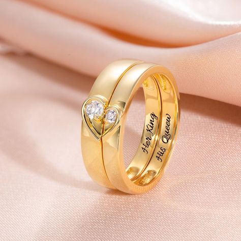 Mark the beginning of your new journey with your partner in style. Matching gold rings will help you carry romance for a lifetime. Engagement Rings Design Gold, Couple Rings Design Unique Diamond, Couple Rings For Engagement Gold, Wedding Band Rings Couple, Unique Engagement Rings Couple, Pair Rings Couple Gold, Marriage Rings Couple Unique With Name, Couple Diamond Rings Engagement, Engagement Rings For Women In Gold