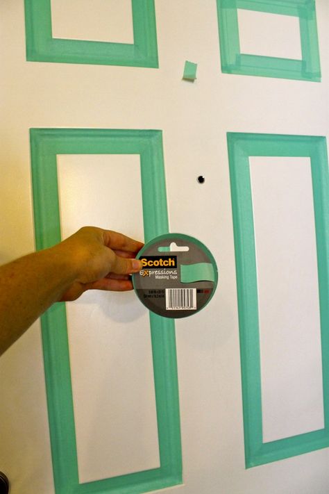 Update Your Front Door... With Masking Tape! a renter-friendly DIY! We can also use this on walls :D Renter Friendly Front Door Makeover, Townhouse Front Door Decor, Renter Friendly Door Makeover, Rental Friendly Door Makeover, Renter Friendly Door Upgrade, Renter Upgrades, Washi Tape Door, Front Door Update, Homey Apartment