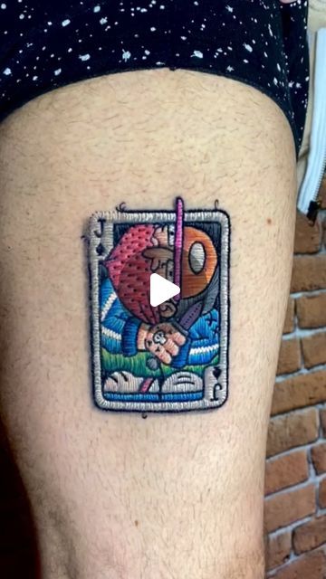 Embroid Tattoo Design, Patch Tattoo Ideas, Established Tattoo, Patch Work Tattoos, Thread Tattoo, Embroidered Tattoo, Tattoo 3d, Embroidery Tattoo, Social Media Following