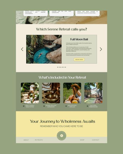 This is my new fave web design project! I love how this wellness retreat website turned out! 💻🤍 Scroll to see the full reveal ➡️ What do you think?👇🏼 Website in a week?👀 If you’re in need of web design to elevate your biz, let’s have a chat 🫶🏼 Retreat Website Design, Retreat Website, Surf Brands, Sound Meditation, Wellness Retreat, Web Design Projects, Website Ideas, Outdoor Retreat, Web Designer