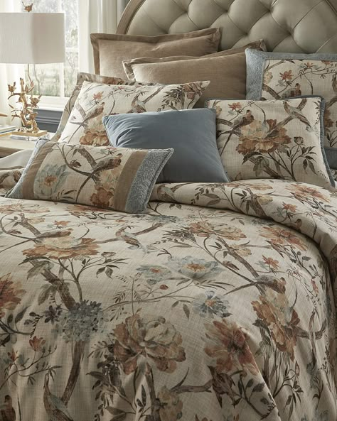 Hand-quilted comforter set includes one comforter and two king shams Shams features a 1.5\" top stitch flange and envelope back Comforter features a 3\" top stitch flange Comforter, approx. 95\" x 108\" Shams, 20\" x 36\" Cotton Dry clean Made in USA from imported materials Antique Bedding Sets, Sleigh Bed Comforter, King Size Bedding Ideas, Transitional Comforter Sets With Espresso Bed, Sherry Kline Toile Bedding, Comforter Sets Cozy Bed Bath & Beyond, Elegant Comforter Sets, Waverly Bedding, King Size Comforters Bed Bath & Beyond