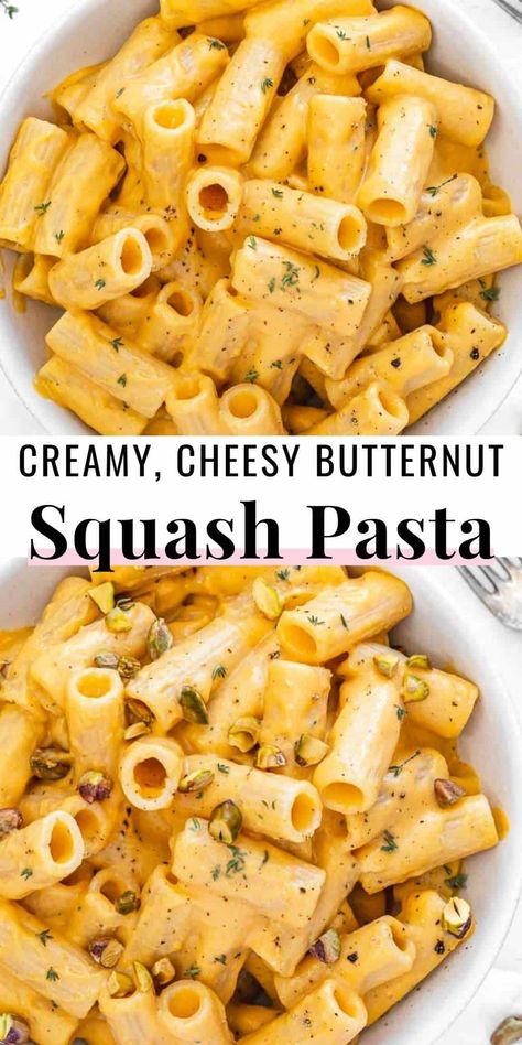 Butternut squash pasta is creamy, tasty, and so incredibly simple you can make it any day of the week with minimal effort.We roast the squash in the oven for maximum flavor, blend it with ricotta and parmesan, and mix the pasta in the sauce. It's a colorful and easy-cheesy pasta recipe with few ingredients. Butternut Squash Ricotta Pasta, Ricotta Butternut Squash, Cheesy Butternut Squash Pasta, Baked Feta Butternut Squash Pasta, Baked Feta And Butternut Squash Pasta, Yellow Pasta Sauce, Roasted Butternut Squash Sauce, Squash Ricotta Recipes, Butternut Squash Pasta Vegan